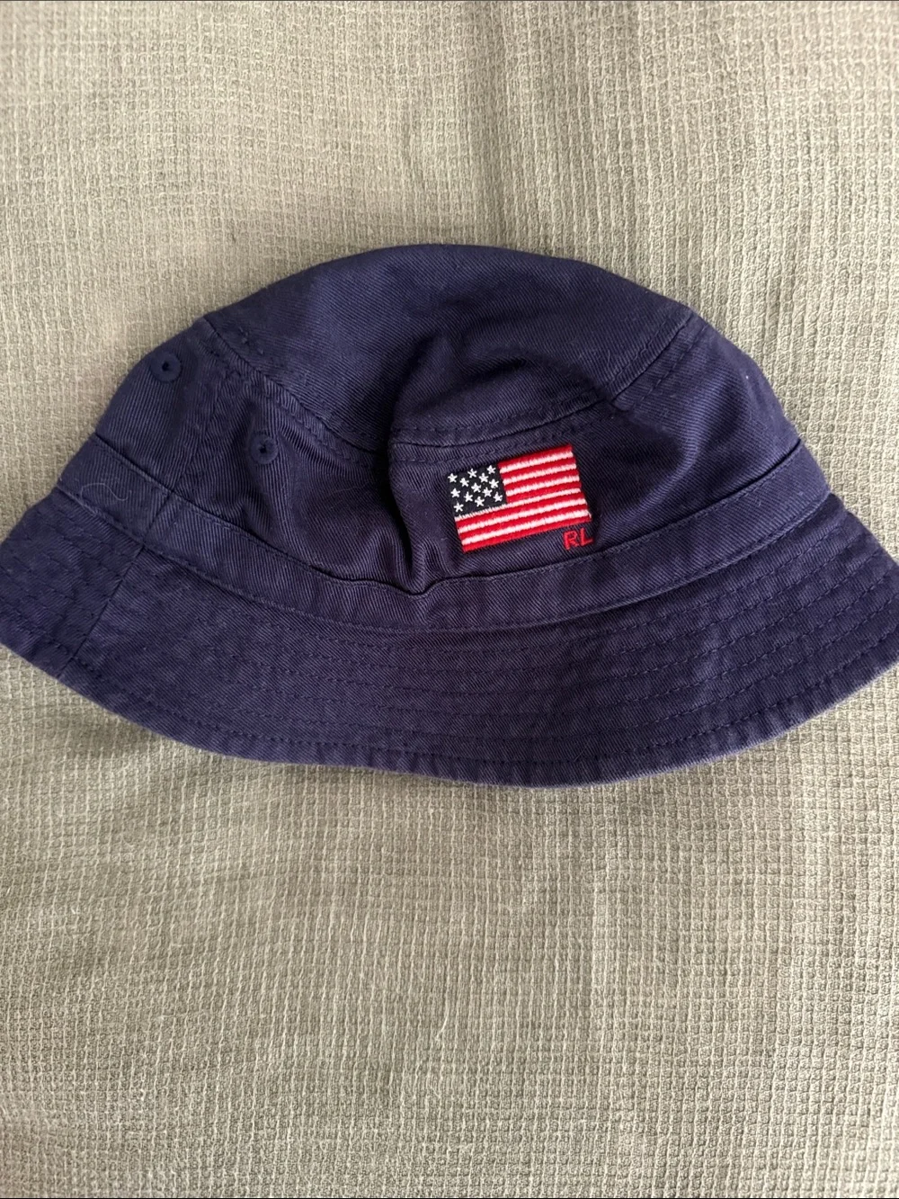 Ralph Lauren Navy Cotton Bucket Hat with Flag Accent